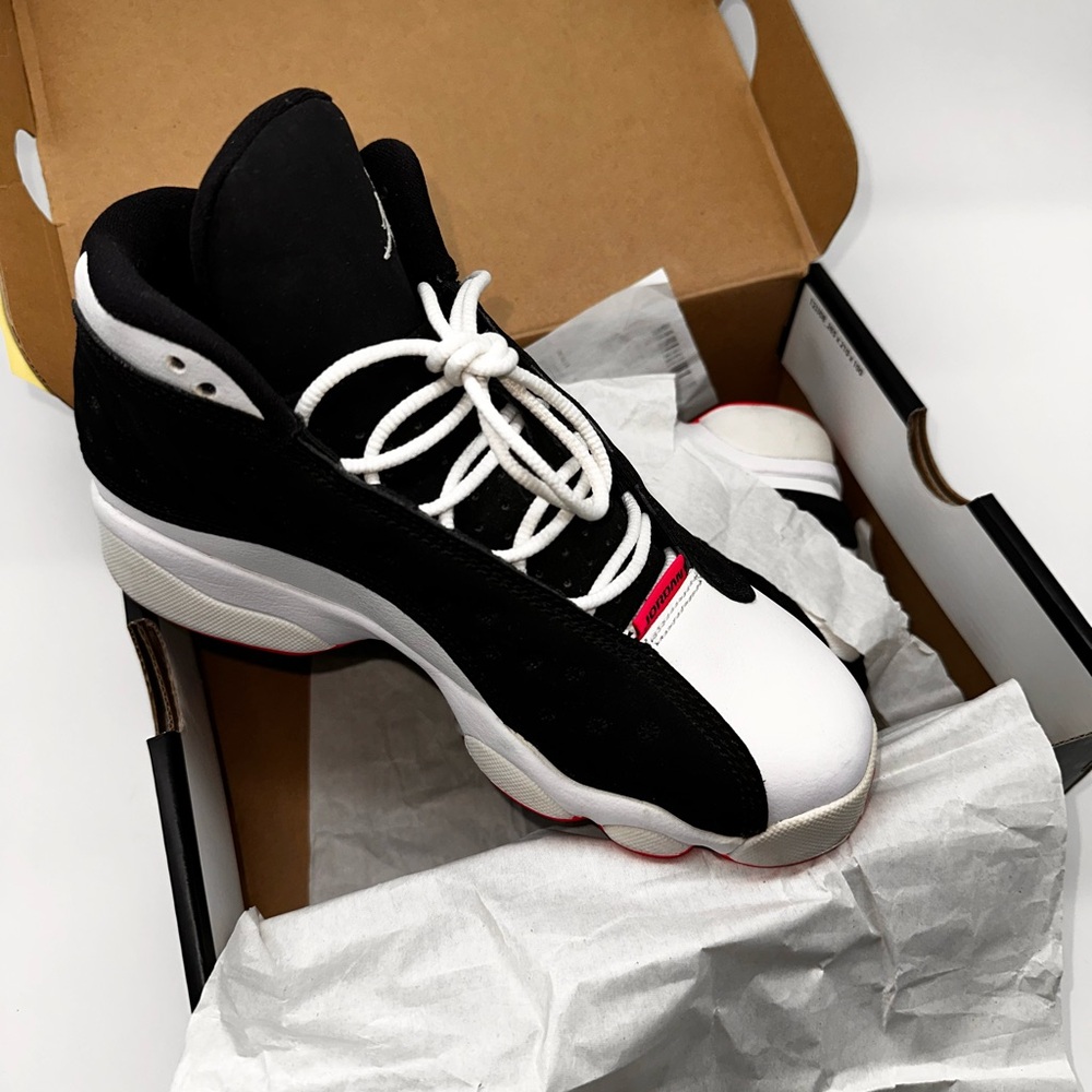 Jordan Retro 13 Black and White Sneakers with Red Accents